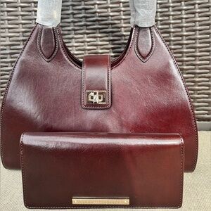 NWT SET Brahmin Small ADRIAN SATCHEL and Matching ADY Wallet in ESPRESSO TOPSAIL